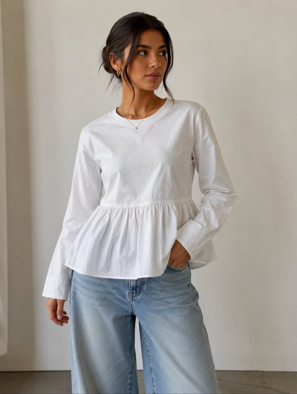 Wilfred Aritzia NWOT White Women's Cotton Peplum Long-Sleeve Top XXS